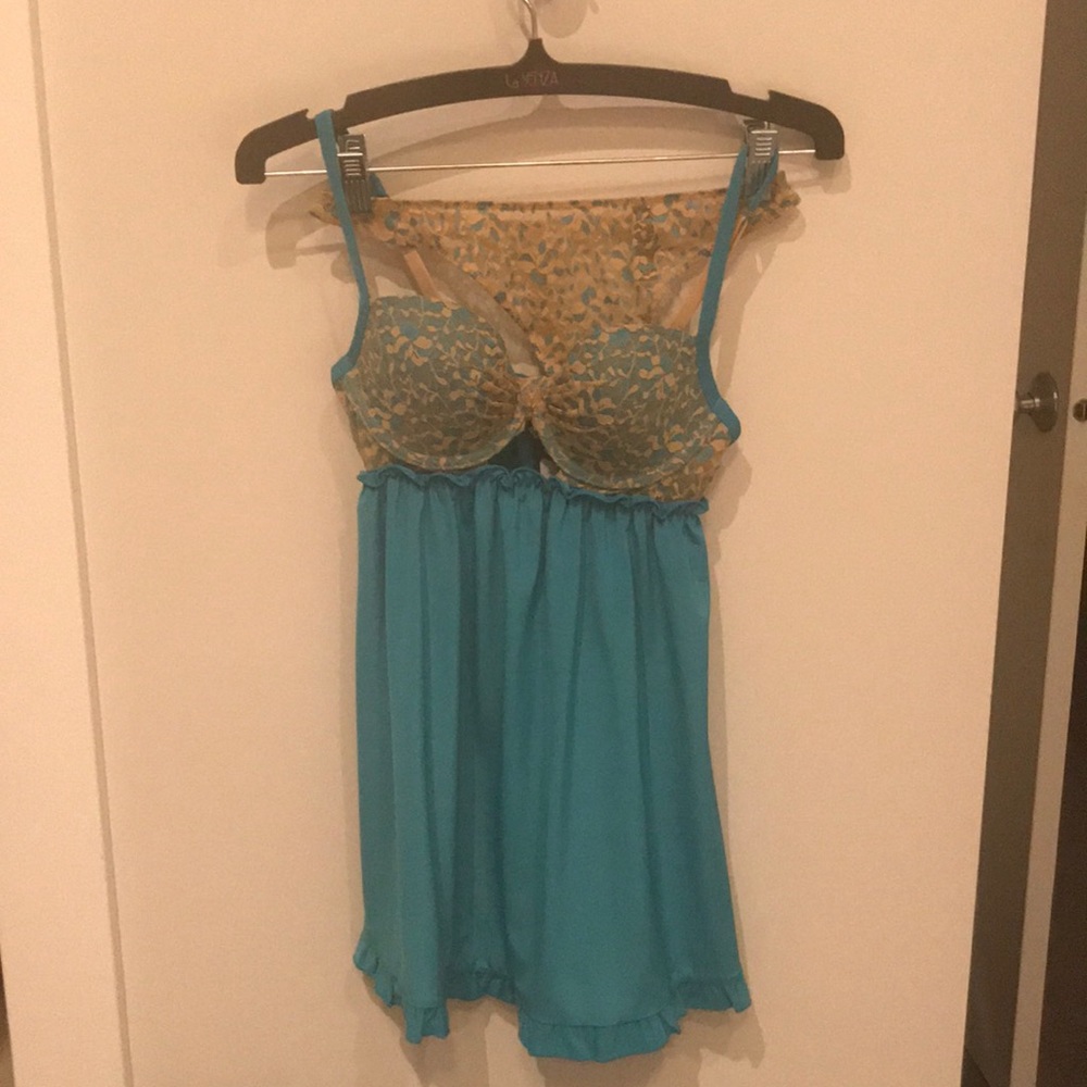 La Senza teal babydoll thong set